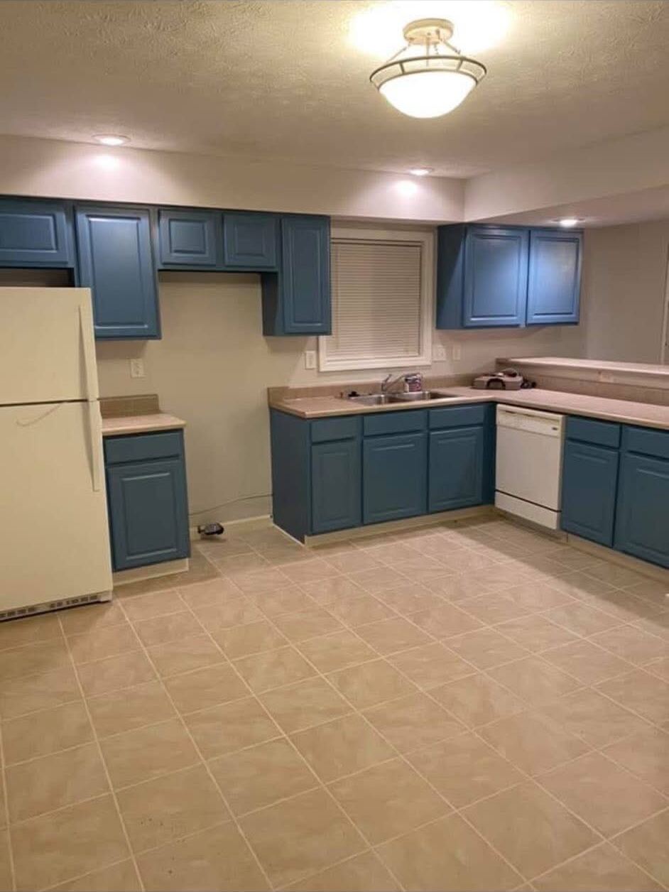 Kitchen cabinets painted a deep blue